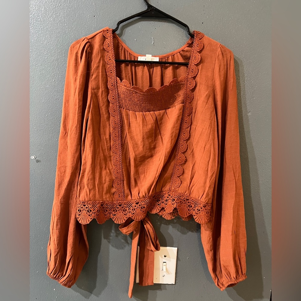 Mine Terracotta Lace Trim Blouse